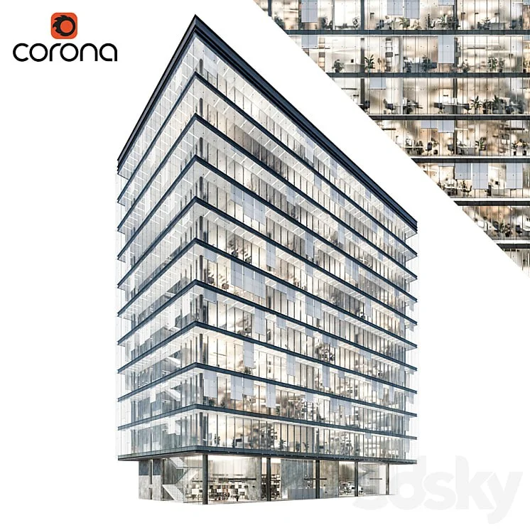 Modern office building 04 | night + interiors